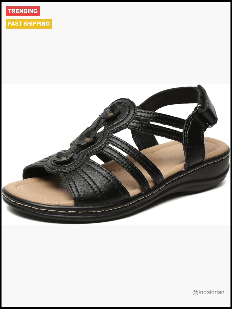 Women's Sandals Flats Comfort Leather Walking Orthopedic With Arch Support
